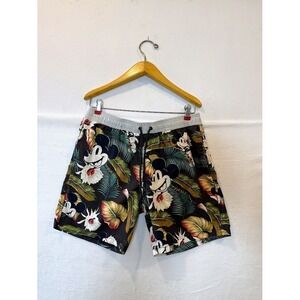 Disney mickey mouse leaf tropical not lined swim trunks shorts, men's medium